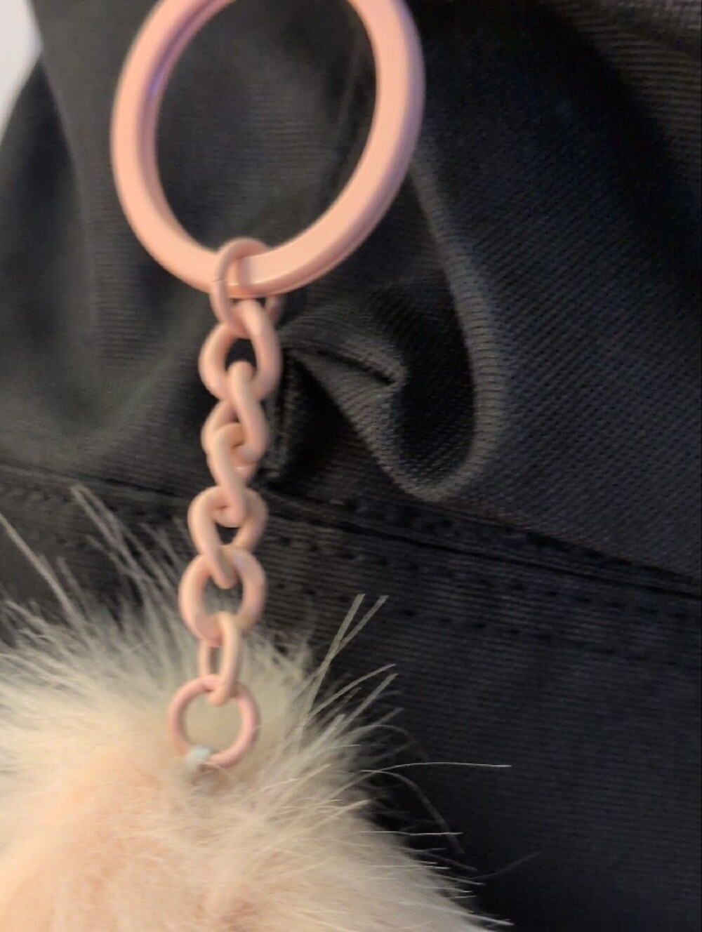 Pink Black Backpack with Pink Fur Pom Keychain - Picture 2 of 6